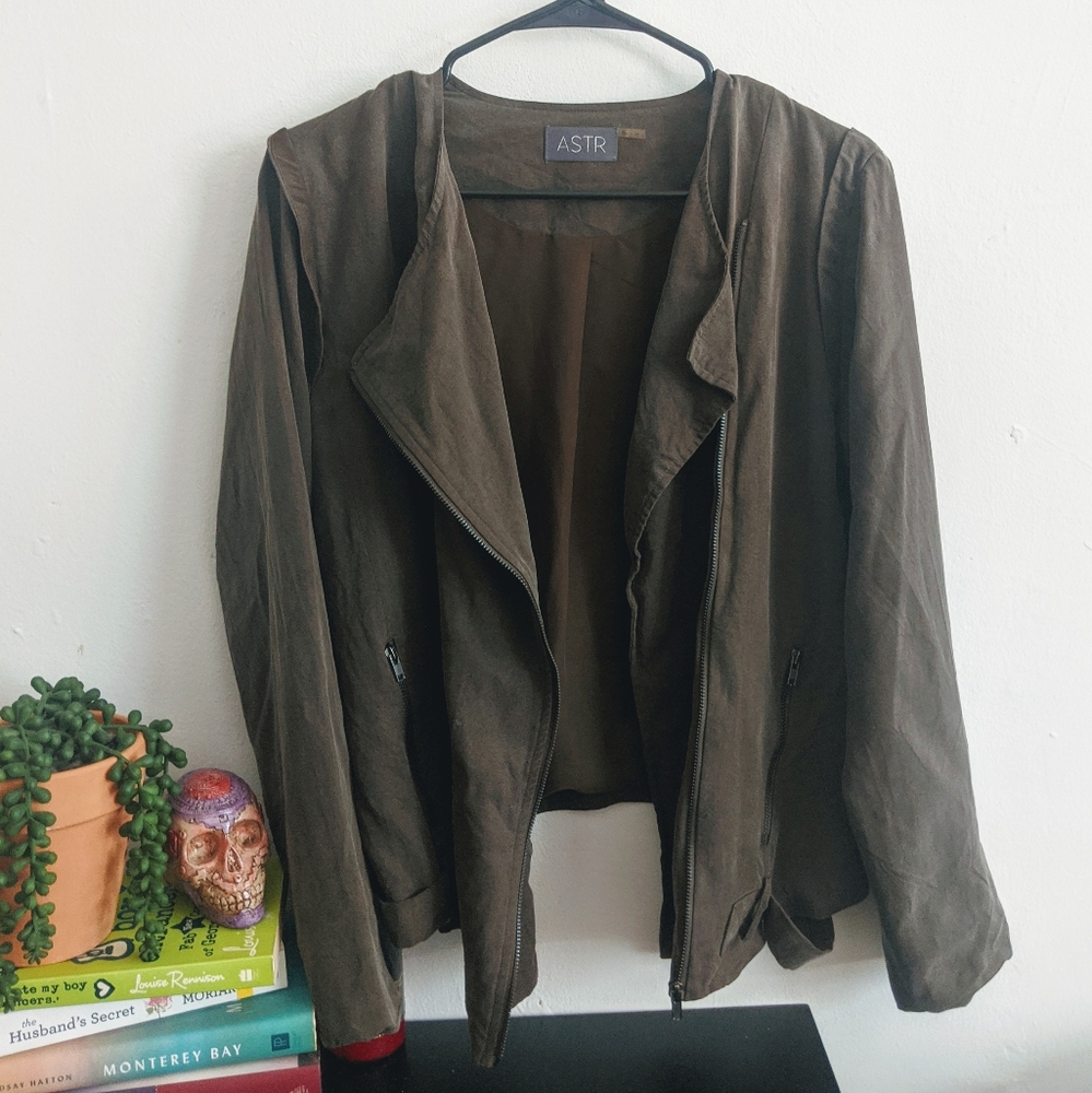 ASTR Brown Tencel Draped Zip Moto Jacket